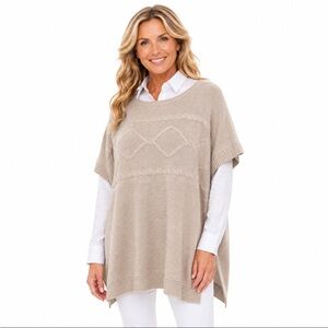CHAPS Light Taupe Cable-Knit Poncho Sweater Size S/M
